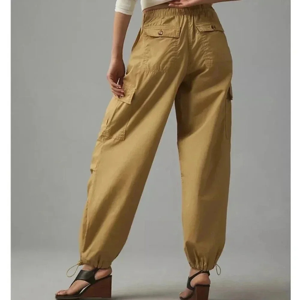 Avec Les Filles Womens Anthropologie Drawstring Cargo Baggy Pants Khaki Tan Sz L - Picture 2 of 15